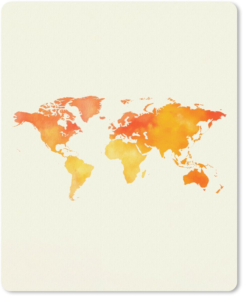 Muismat 19x23 cm - Mousepad Wereldkaart - Oranje - Kleurrijk - Muismatten