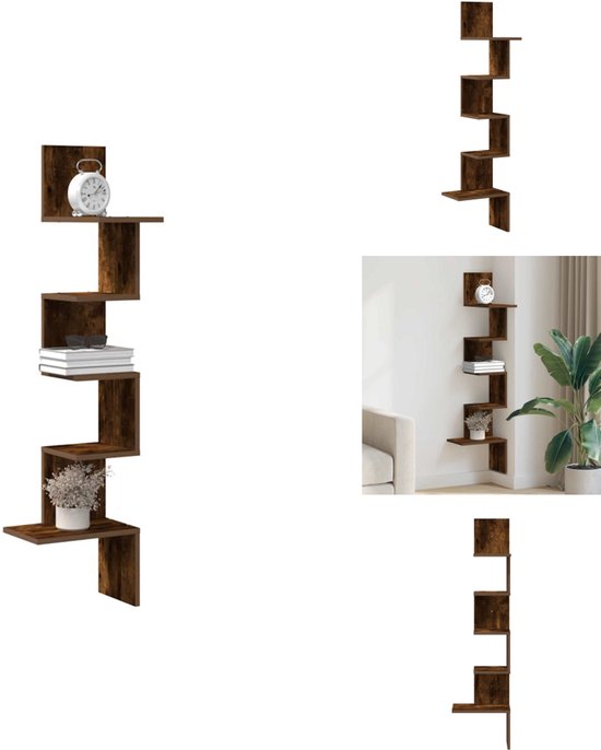 vidaXL - Hoekwandschap - 32x32x127,5 - cm - bewerkt - hout - gerookt - eikenkleurig