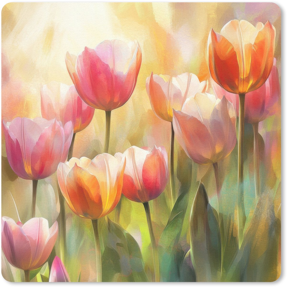 Muismat 20x20 cm - Mousepad Tulpen - Sprookjesachtig - Kleurrijk - Muismatten