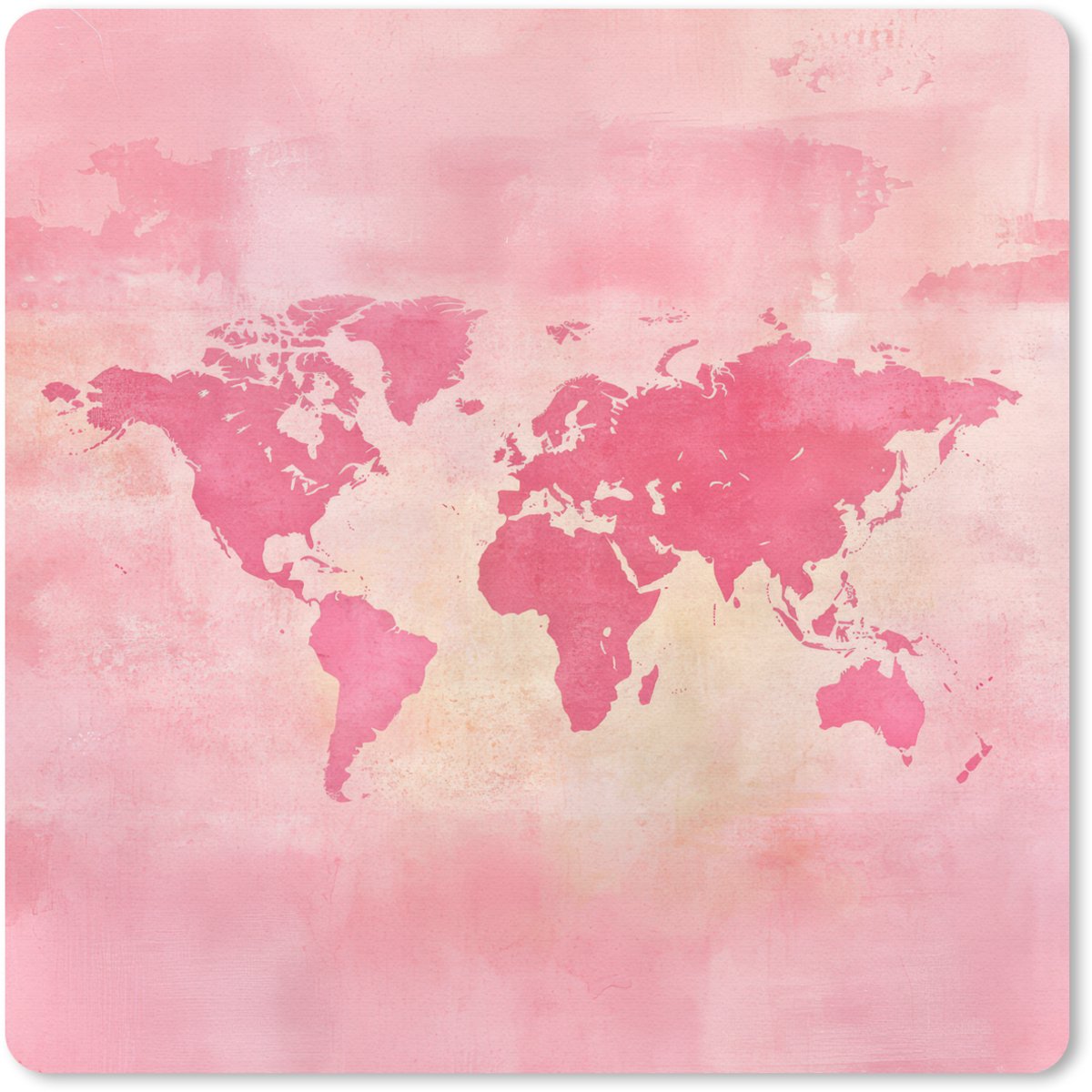 Muismat 30x30 cm - Mousepad Wereldkaart - Roze - Vaag - Muismatten