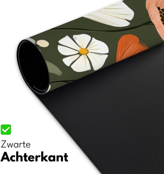 Bureau onderlegger 100x50 cm - Muismat Bloemen - Illustratie - Groen - Bureaumat - Mousepad XXL - Bureau mat - Muismatten groot - Desk organizer - Bureaulegger
