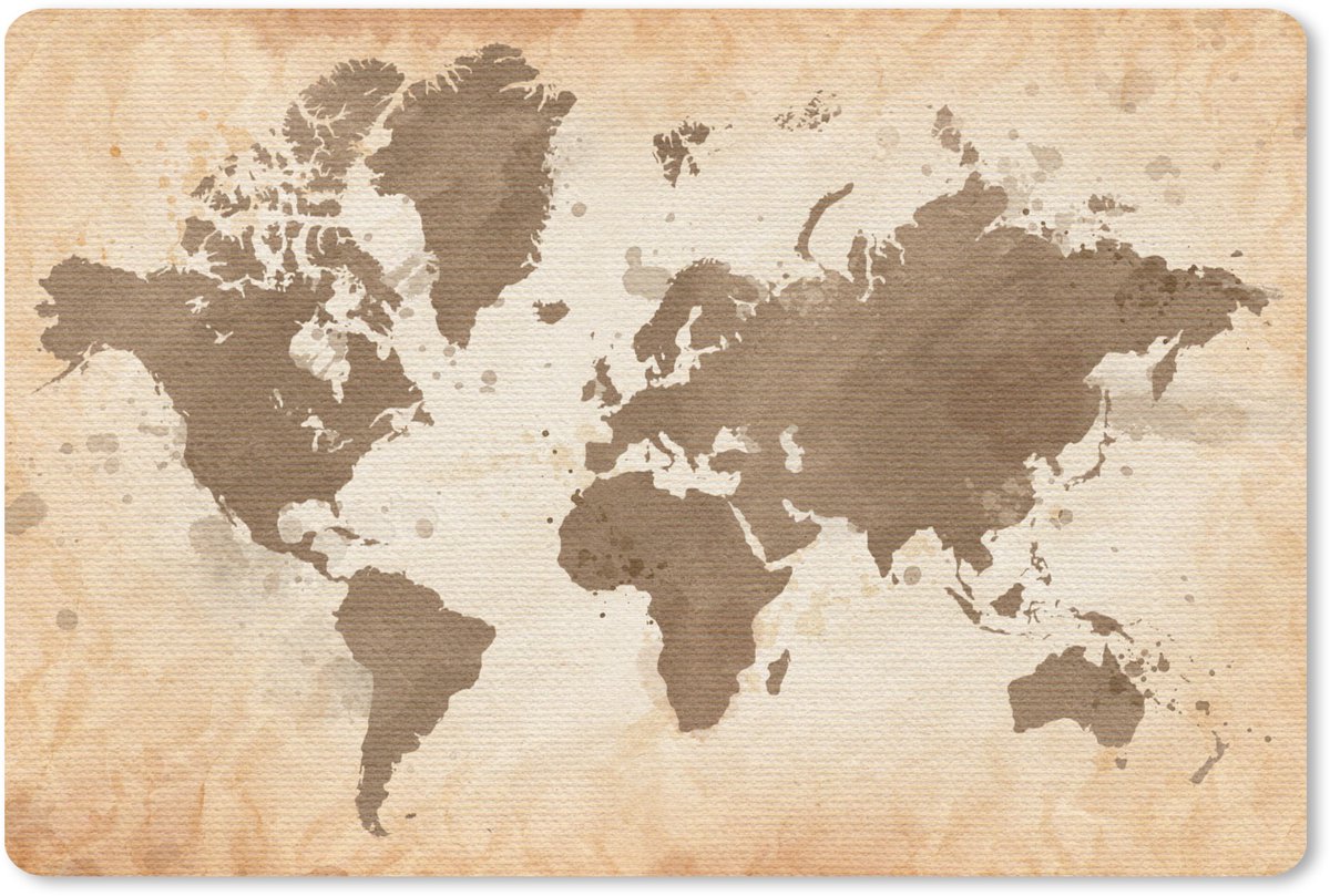 Muismat 27x18 cm - Mousepad Wereldkaart - Beige - Bruin - Muismatten