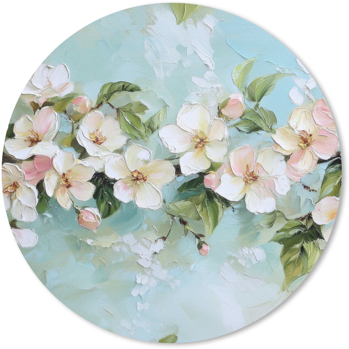 Muismat rond 50x50 cm - Mousepad Bloesem - Bladeren - Lichtblauw - Ronde muismatten