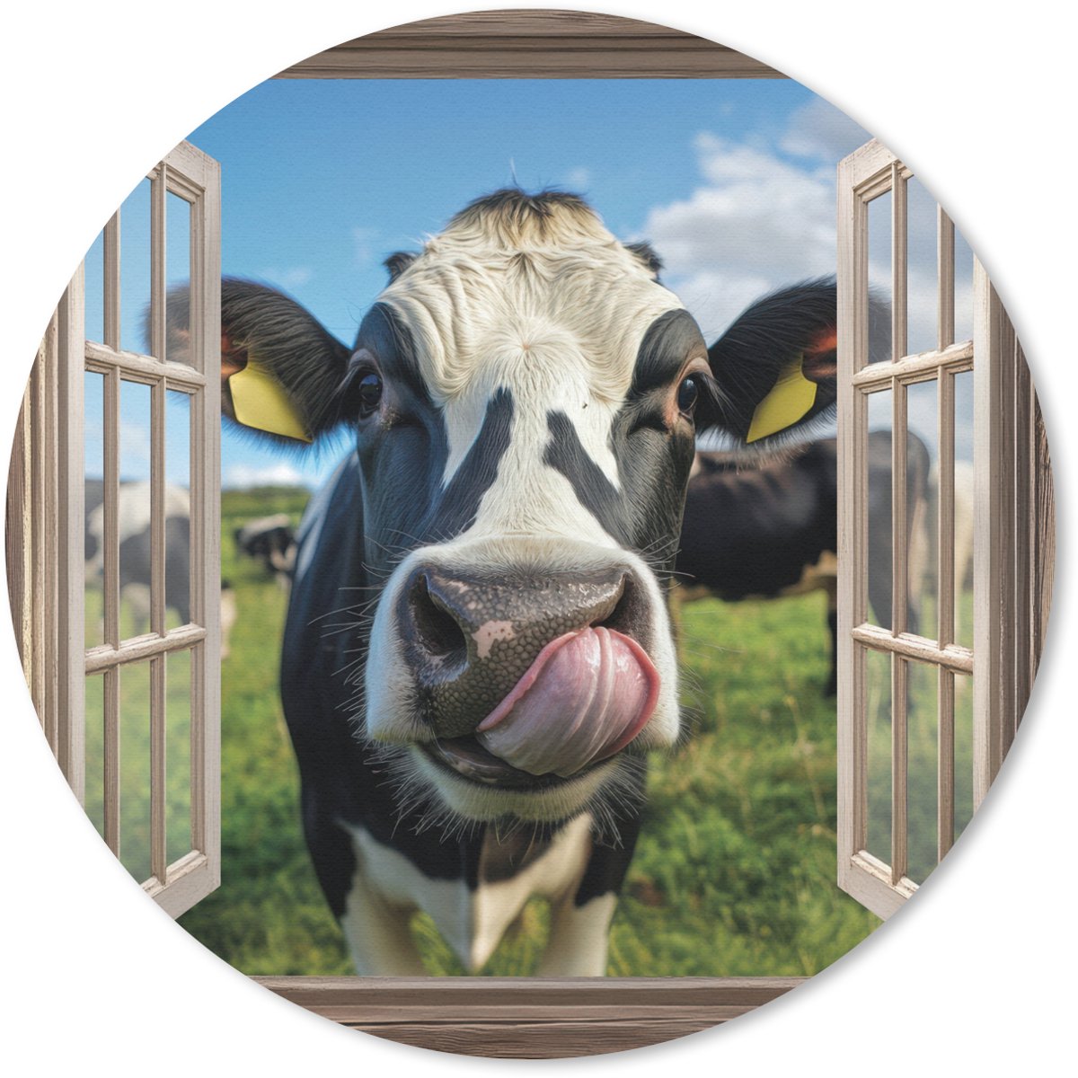 Muismat rond 30x30 cm - Mousepad Doorkijk - Koe - Weiland - Dieren - Natuur - Ronde muismatten