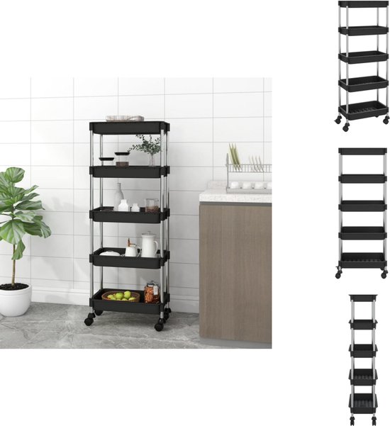 vidaXL Keukentrolley - Keukentrolleys - Badkamerkar - Badkamerkarren - Keukentrolley 5-laags 42x29x128 cm ijzer en ABS zwart