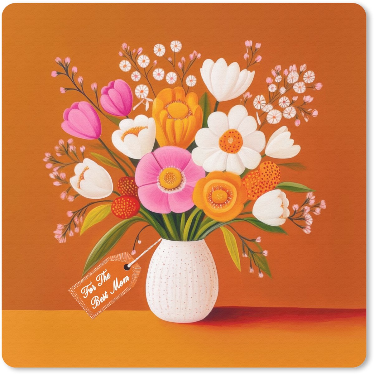 Muismat 20x20 cm - Mousepad Vaas - Bloemen - Oranje - Muismatten