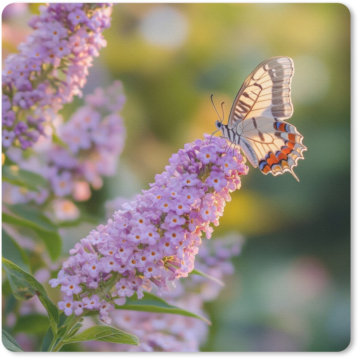 Muismat 30x30 cm - Mousepad Sierlijke - Vlinder - Paarse - Bloemen - Muismatten