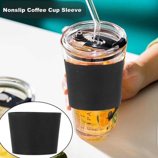 10 stuks Coffee Cup Sleeve - Cup mouw - Silicone - Herbruikbare - Hittebestendige - Niet wegglijden - Voor glazen fles mok beker - Zwart — afbeelding 3