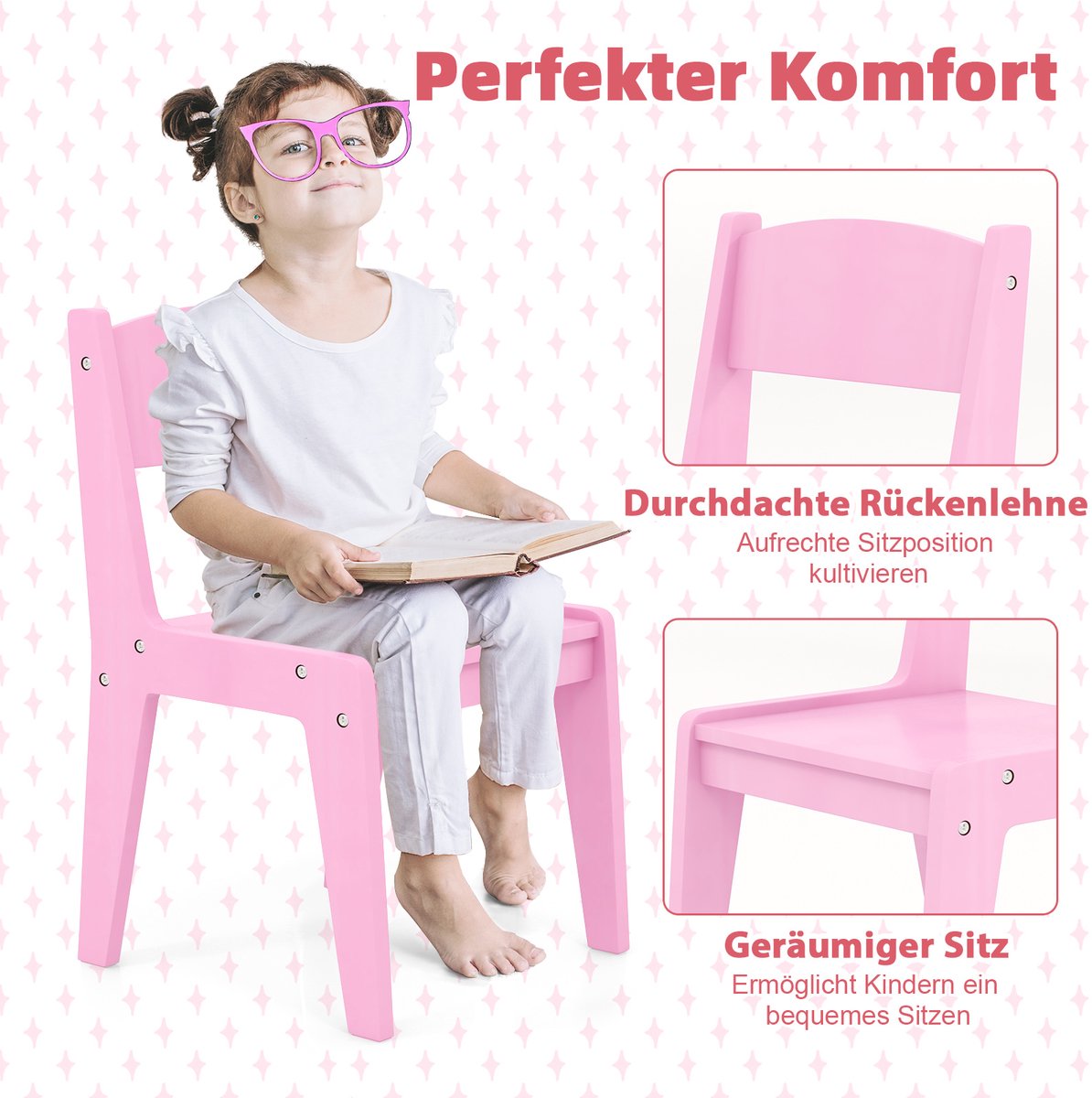 COSTWAY 2-in-1 kinder kaptafel, make-uptafel met kruk, ledverlichting, spiegel, kast en lade, kinderkaptafelset, kaptafel van hout voor meisjes, voor kinderen vanaf 3 jaar (roze) — afbeelding 3
