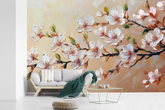 Behang - Fotobehang Bloesemtakken - Schilderachtig - Roze - Breedte 420 cm x hoogte 280 cm
