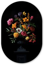 Muurovaal 80x120 cm - Ovale wanddecoratie Sierlijk - Boeket - Bladeren - Ovalen schilderij - Muurdecoratie woonkamer - Kamer decoratie - Schilderijen - Wandcirkel