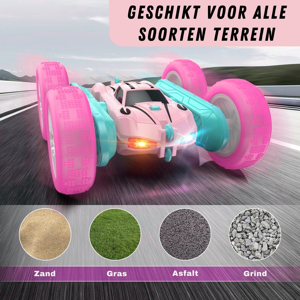 Boncy® Bestuurbare RC Auto Offroad - 360 Stunt Roze - Jongens Meisje Volwassenen - Speelgoed Binnen & Buiten - Afstandbestuurbaar Race Drift Car - Afstandsbestuurbaar Raceauto Accu - Stuntauto - Bestuurbaar Snel Elektrisch Autos Afstandsbediening — afbeelding 2