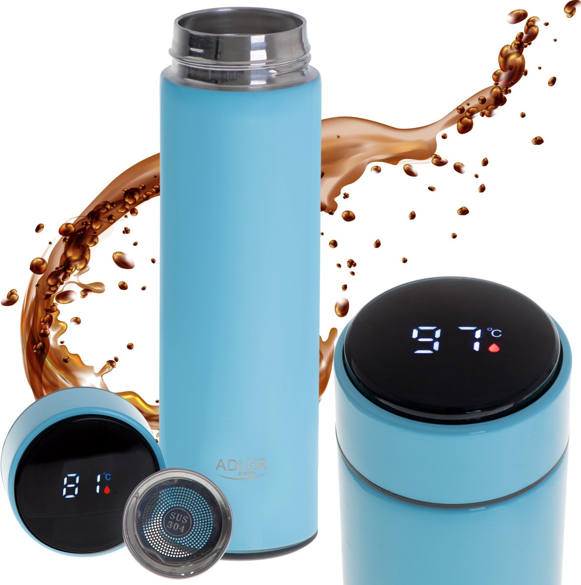 Adler AD 4506bl - Thermos met LED-touchscreen 470 ml - thermosfles - Blauw