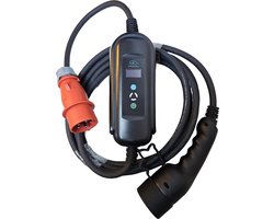 Mobiele Thuislader Elektrische Auto 11kW | 16A 3 Fase | 5 Meter | Thuis Lader Type 2 naar CEE Krachtstroom Stekker - 6A-8A-10A-13A-16A Schakelbaar |