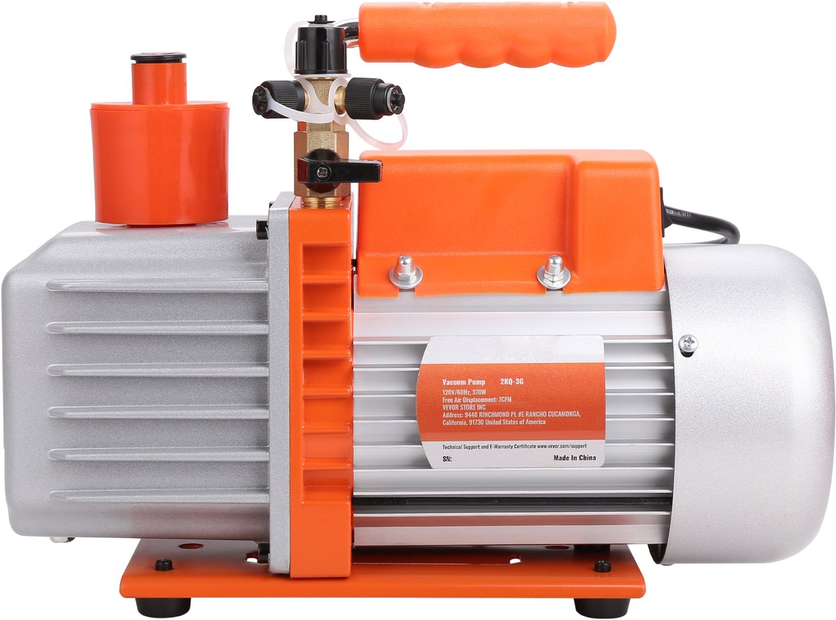 Tweetraps draaischuifvacuümpomp 7 CFM HVAC voor airconditioningsystemen, zeer geschikt voor koeltechnisch onderhoud, HVAC-reparatie, harsontgassing, houtstabilisatie, AC 230 V, 50 Hz, 340 ML