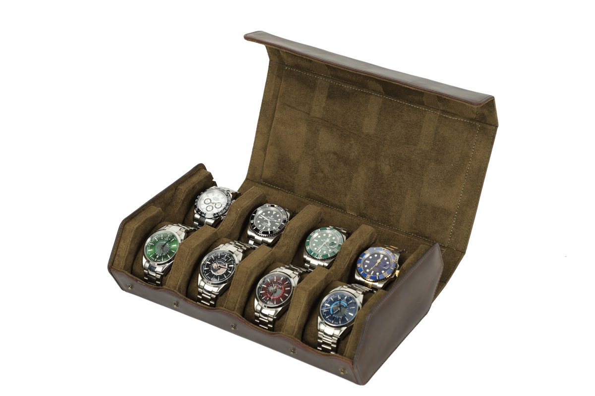 Timezone - Leren Watch roll voor 8 Horloges - Horloge doos - Horloge etui - Horloge reisetui - Horloge Rol