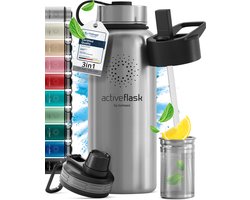 bemaxx Drinkfles met Rietje RVS Thermosfles ACTIVE FLASK (3 Drinkdoppen met Infuser), Volwassenen Kinderen, BPA-Vrij + Lekvrij | 1 Liter/500 ml Isoleerfles, Vacuüm Waterfles Sport Fitness Fietsen Water Fles Waterbidon Sportbidon