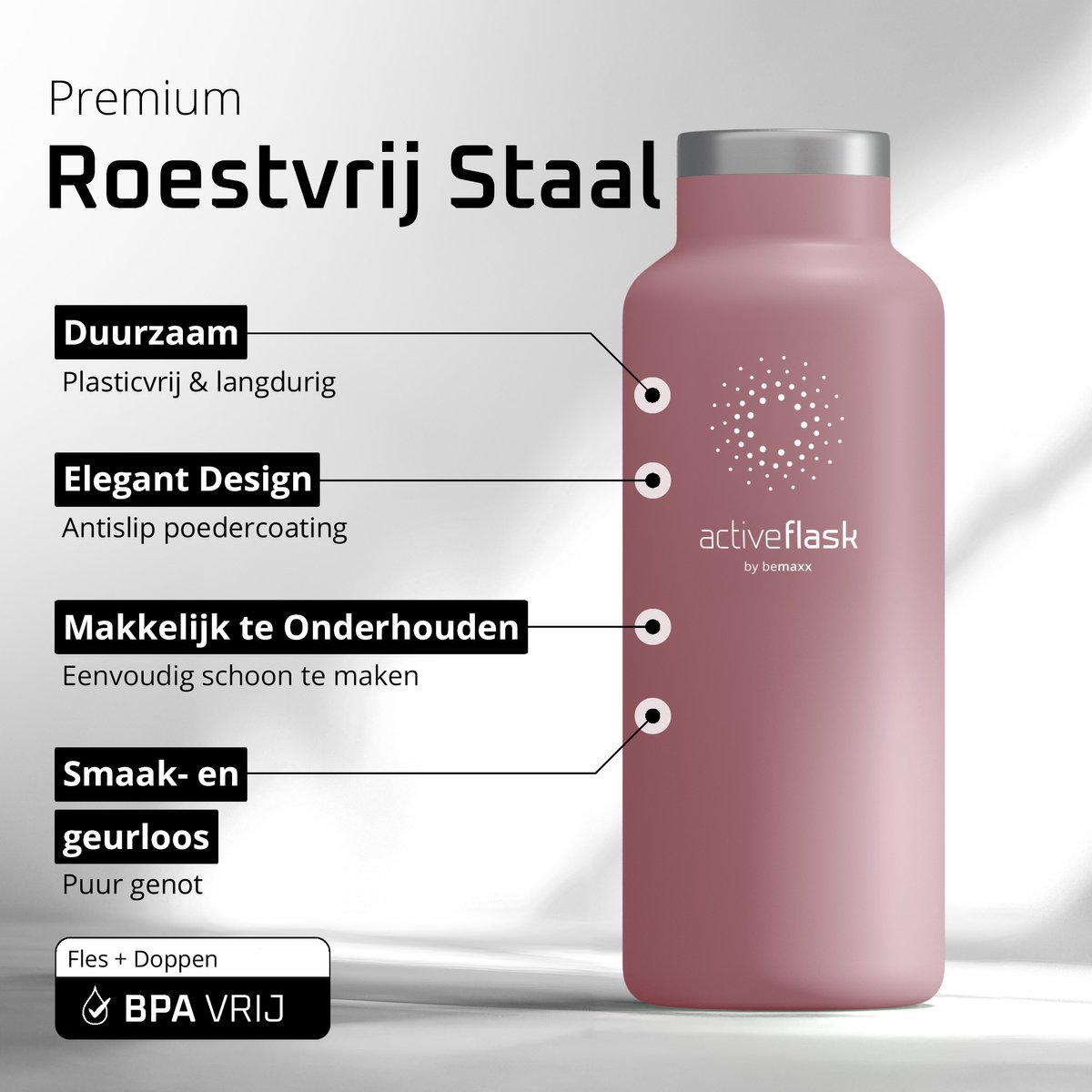 bemaxx Drinkfles met Rietje RVS Thermosfles ACTIVE FLASK (3 Drinkdoppen met Infuser), Volwassenen Kinderen, BPA-Vrij + Lekvrij | 1 Liter/500 ml Isoleerfles, Vacuüm Waterfles Sport Fitness Fietsen Water Fles Waterbidon Sportbidon thumbnail 5