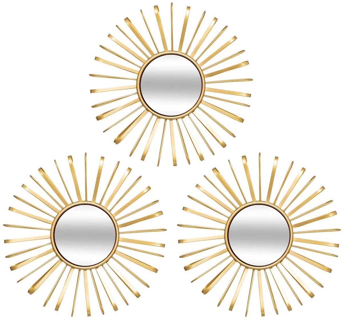 Wandspiegels set 3x stuks Metal Sun - Boho/ibiza stijl - metaal - goud - D24 cm per stuk