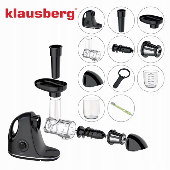 Klausberg Slow Juicer KB-7861 - 150W - Cold Press - Stille Juicer voor Groente, Fruit & Kruiden - BPA-vrij - Zwart - 700ml van Klausberg — afbeelding 2