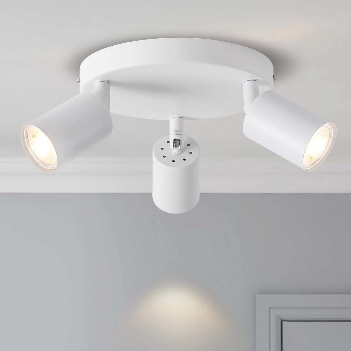 Moderne Draaibare Plafondspot voor Binnen, GU10, Rond, Wit, 3 Lampen - Perfect voor Keuken en Woonkamer