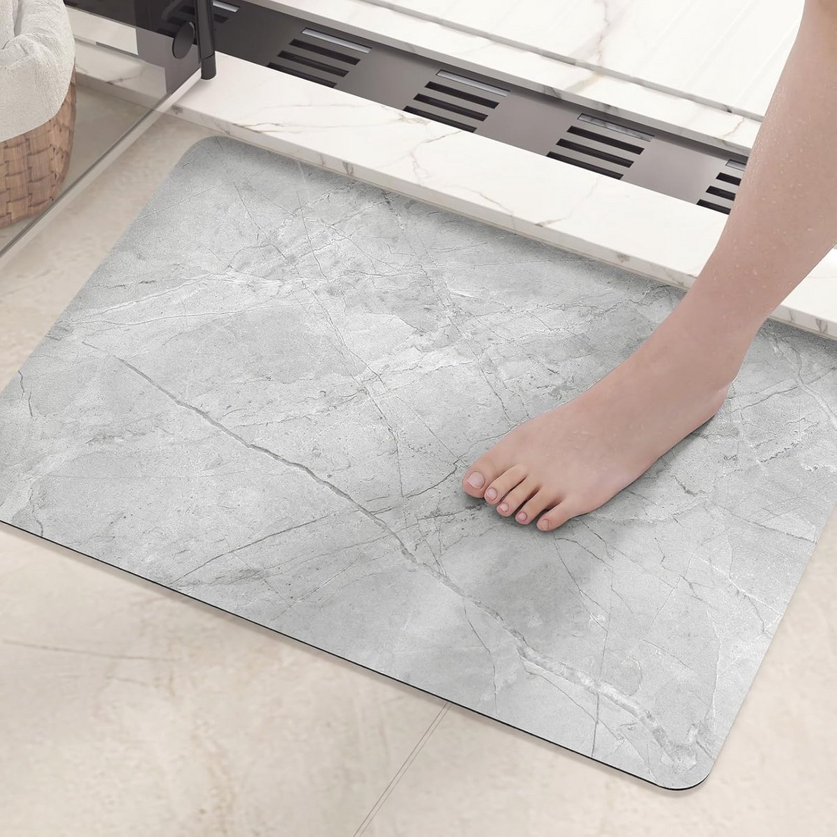Slipvrij Grijs Zwart Badmat voor Badkamer – Absorberend en Wasbaar Tapijt 40x60 cm