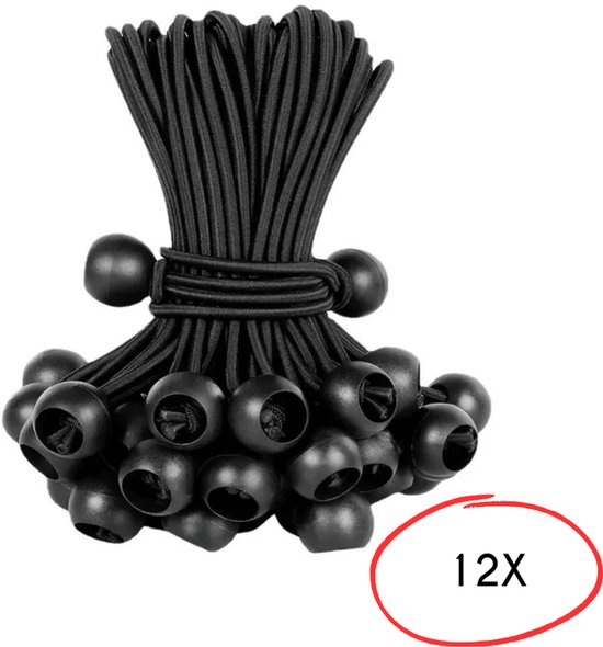 S4D® - Spanelastiek - Spanrubbers - Tentspanners Met Bal - Spanner Elastiek Met Bal - Set van 12 STUKS ! - Multifunctioneel