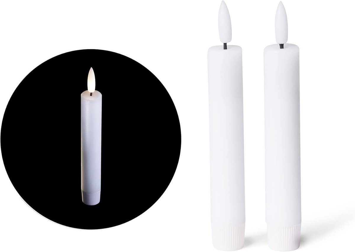 LED-kaarsenset van 2 voor binnen met timerfunctie - 6 uur - wit - 12,5 cm hoog bij 2,2 cm diameter / 2 AAA-batterijen vereist - LED-kaars met bewegende vlam