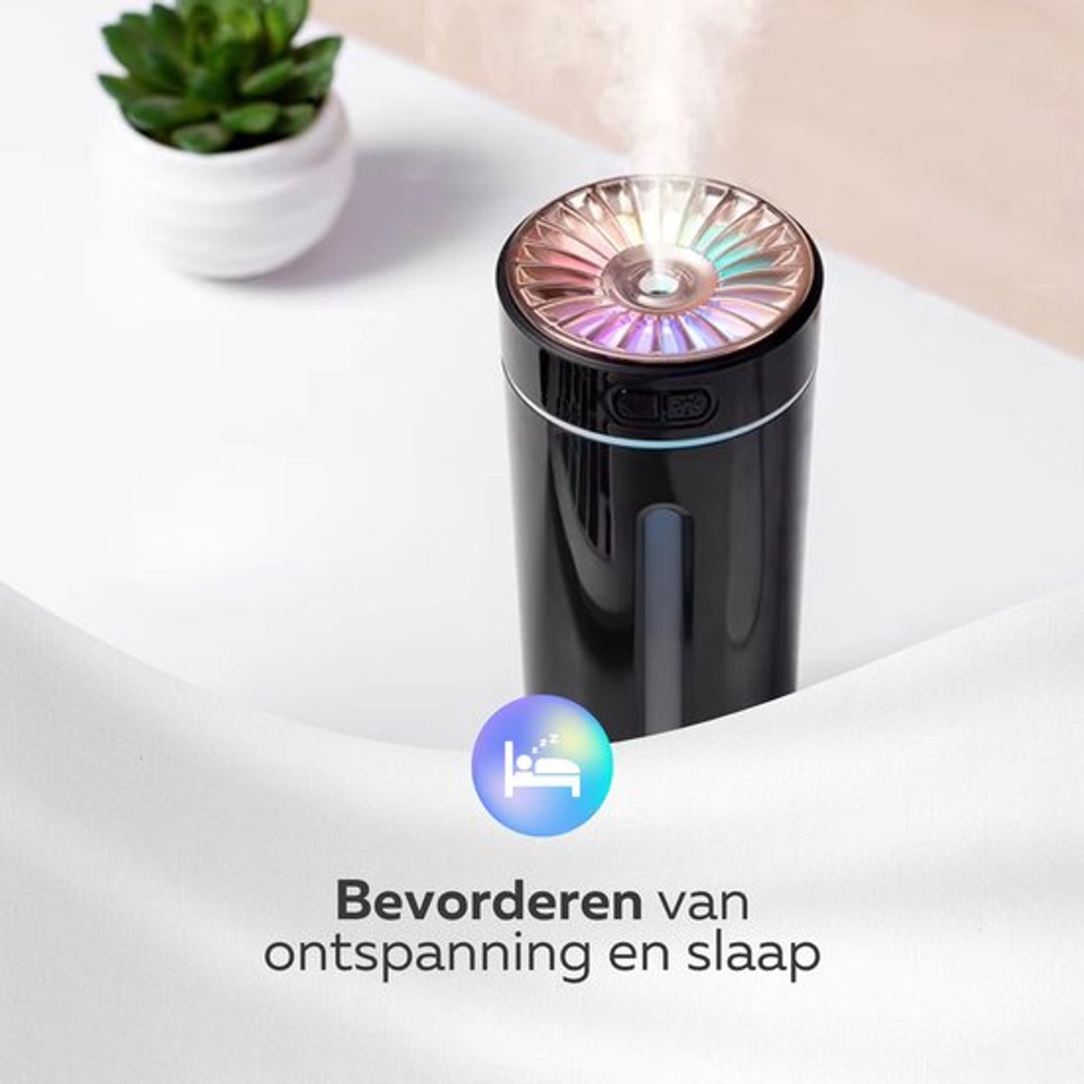 COCHO® Aroma Diffuser Draadloos 300ML - USB Humidifier - Luchtbevochtiger Met ultrasone - Zwart met led-verlichting - Voor kantoor, thuis, in de auto — cadeau in Wonen & Interieur - foto 4