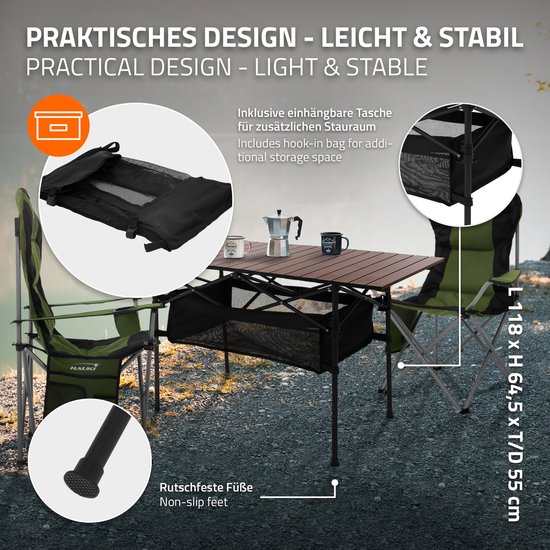 3-delige kampeerset met klaptafel bruin en 2 campingstoelen blauw HAUKI — afbeelding 3