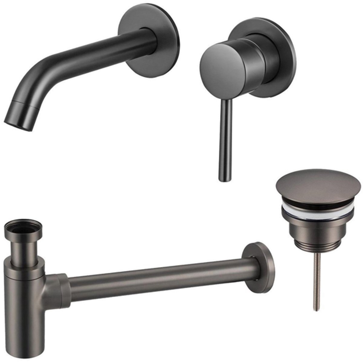 FugaFlow Eccelente Sobrado Badkamer Wastafelkraanset - inbouw wastafelkraan - always open plug - design sifon - PVD Gepolijst Gunmetal