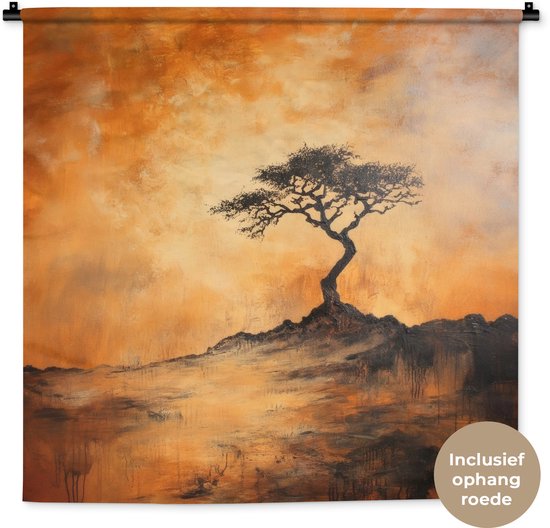 Tapisserie murale 90x90 cm - Arbre - Paysage - Oranje - Tapisserie - Tapisseries