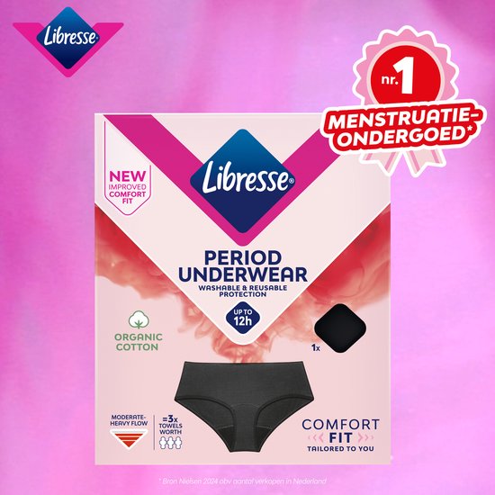 Libresse Menstruatie Ondergoed Wasbaar - zwart biologisch katoen - Extra Small