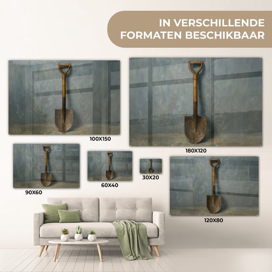 MuchoWow® Glasschilderij 180x120 cm - Schilderij acrylglas - Schep - Gereedschap - Schilderij - Foto op glas - Muurdecoratie woonkamer - Wanddecoratie slaapkamer - Schilderijen