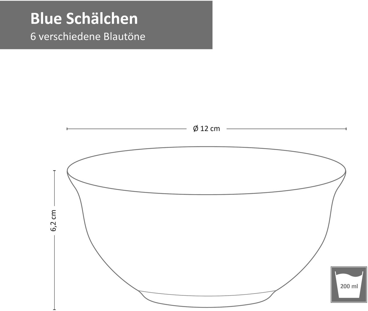 Set van 6 snack/dipschaaltjes 12cm Blauw - 24327034