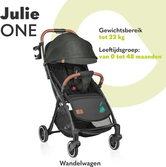 Julie One Wandelwagen voor kinderen van 0 tot 4 jaar/22kg Licht en opvouwbaar, Rugleuningverstelling van zit- naar ligpositie en voetsteun, Voetenzak, Klamboe, Tas, Wielen met schokdempers van LIONELO — afbeelding 2