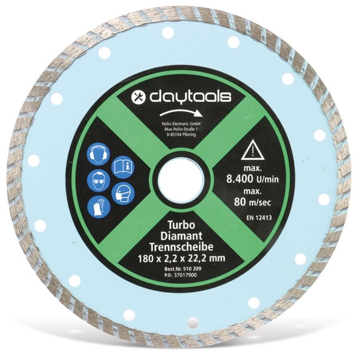 DAYTOOLS diamantslijpschijf met turbo rand, 180 mm