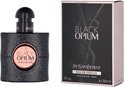 Yves Saint Laurent 'Black Opium' verpakking en flesje, zwart met glitter textuur.