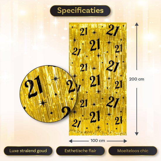 LUQ – Gefeliciteerd Franjes Gordijn – Goud & Zwart Tinsel Curtain