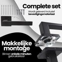 Matzwarte deurklink en rozet met schroeven en bevestigingsmateriaal. Gemakkelijke montage.