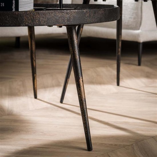 Table basse à bord surélevé (Set de 2) - 76 cm x 76 cm x 40 cm - Table basse ronde - Table basse industrielle - Table de salon - Tables basses industrielles - Table basse rustique - Table basse en bois et métal - Table d'appoint ronde - Coffee