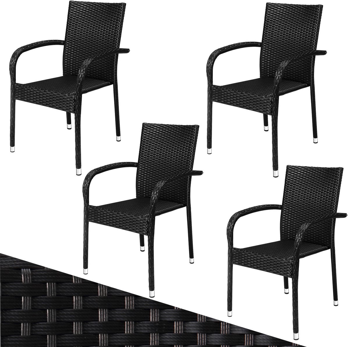 Casaria Tuinstoelen Stapelbaar – Set van 4 – 90x56x60 cm – Zwart – foto 3