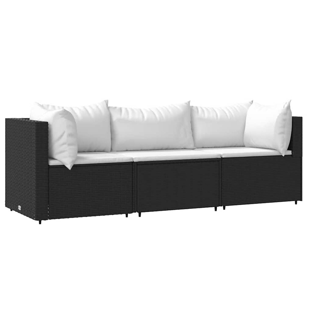 vidaXL 3-delige - Loungeset - met - kussens - poly - rattan - zwart