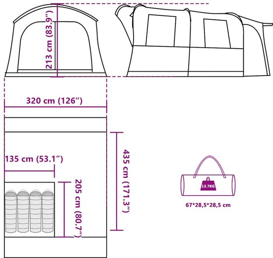 vidaXL - Autotent - 4-persoons - waterdicht - blauw van Vidaxl — afbeelding 5