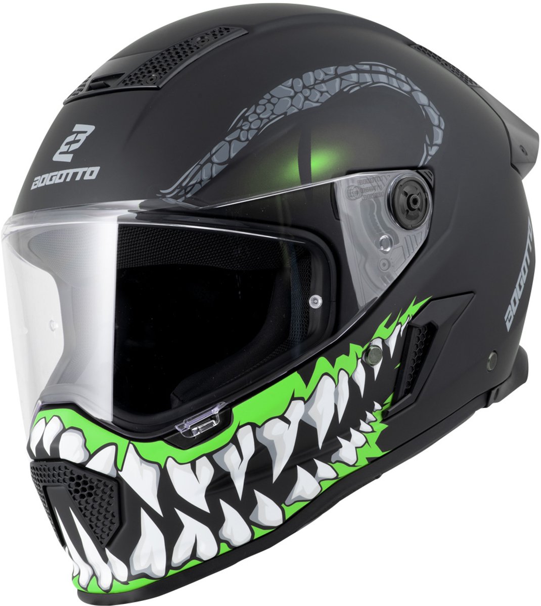 Bogotto Rapto Reptile Mat Zwart Groen Motorhelm - Maat M - Helm