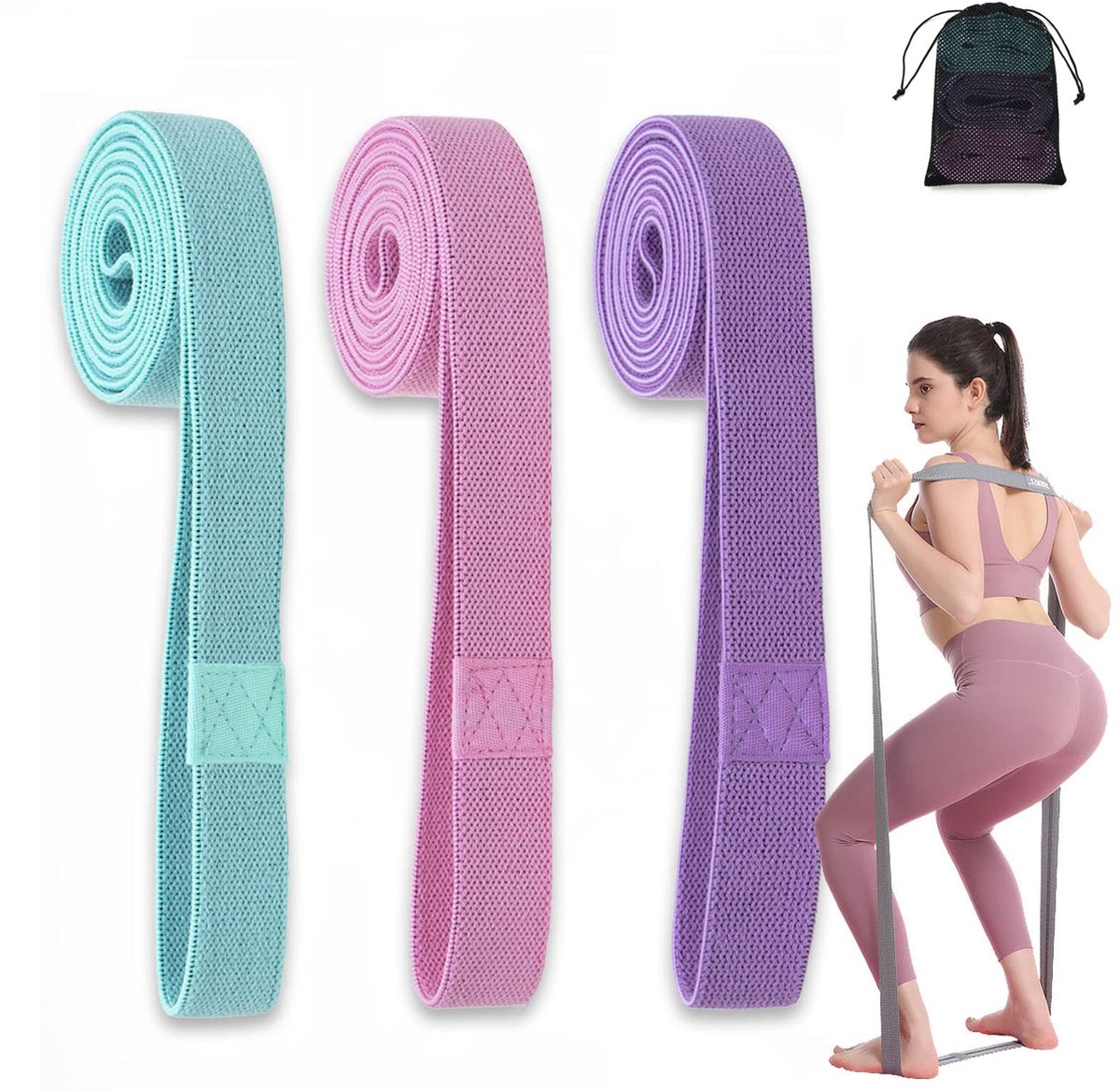 Ibenzoa® Fitness Weerstandsbanden Set voor Pilates en Krachttraining, Antislip, Stretchbanden, Set van 3