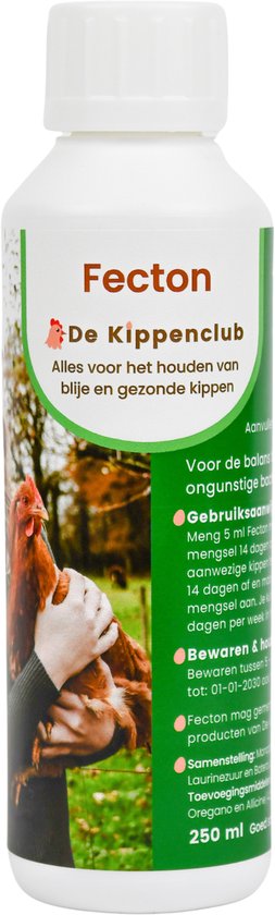 Bouteille "Fecton" De Kippenclub, 250 ml. Avec image de poule et main.