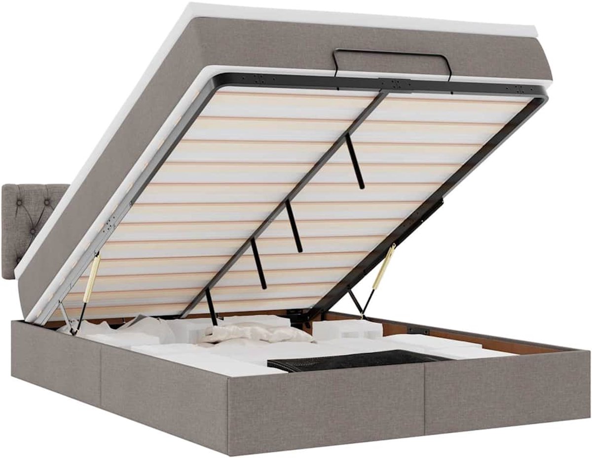 vidaXL - Bed - met - matras - 140x190 - cm - stof - taupe