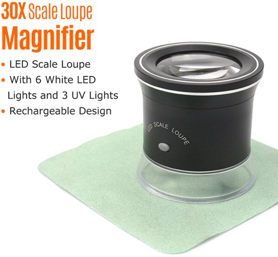 LED verlichte loep met 2 LED's, inclusief 3 batterijen, met 3 verwisselbare opzetlenzen | 45314