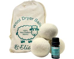 Elicious® - Drogerballen met Eucalyptus Geurolie - 6 Stuks - Merinowol - Duurzaam & Energiebesparend - Snellere Droogtijd